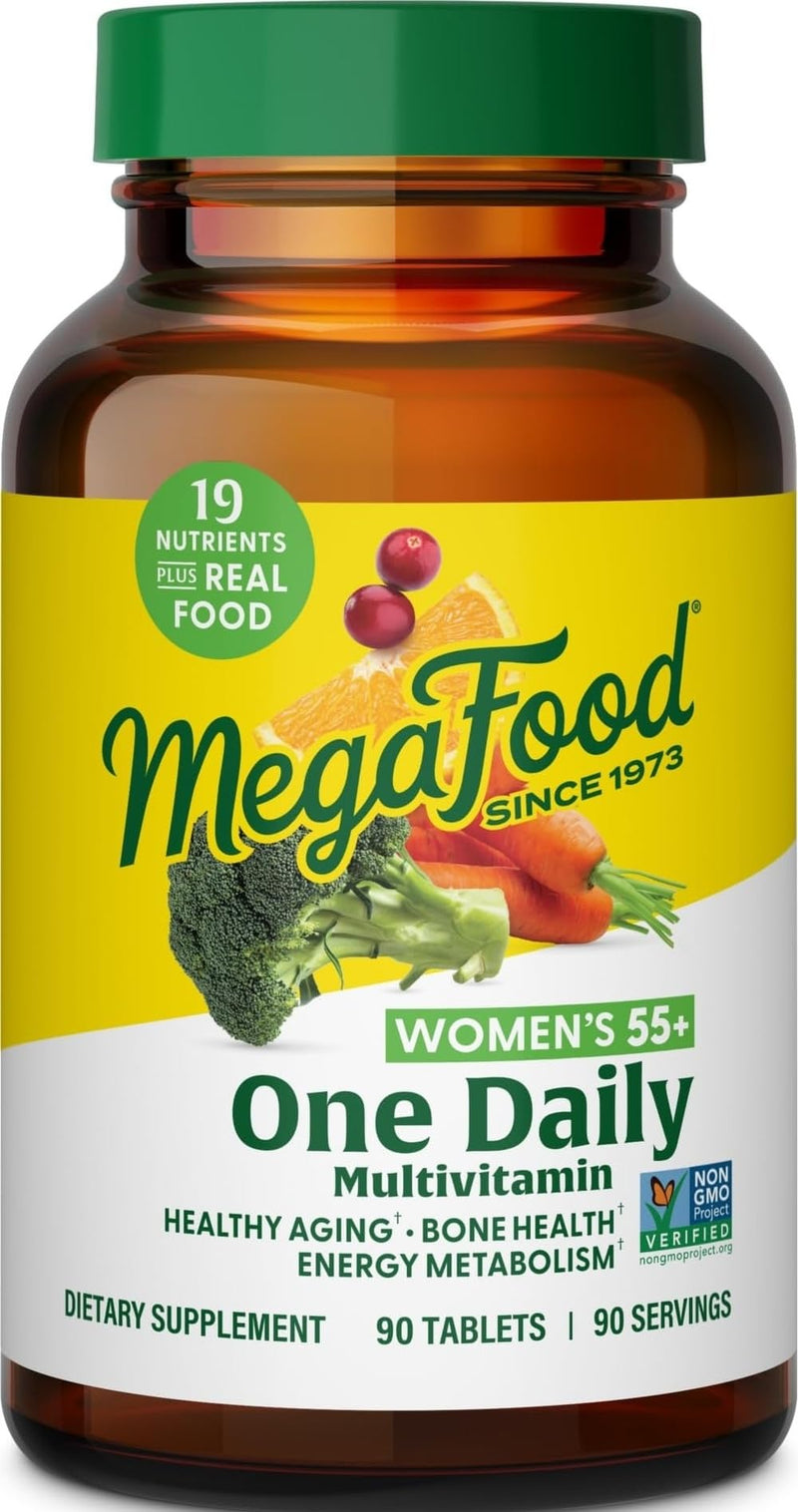 MegaFood One Daily Multivitamin for Women 55+ with 19 Nutrients, 90 Tablets | Supports Healthy Aging with Vitamin C, A, E, Cellular Energy Support with B Vitamins, D3 & Zinc, Vegetarian, 90 Servings 90 Count (Pack of 1)