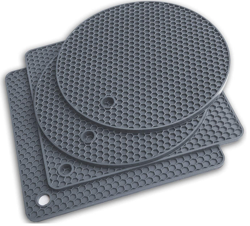 Silicone Trivet Mats - Pot Holders - Drying Mat Our potholders Kitchen Tools is Heat Resistant to 440°F, Non-Slip Durable Flexible Easy to wash and Dry and Contains 4 pcs by Q's INN. Gray - BeesActive Australia