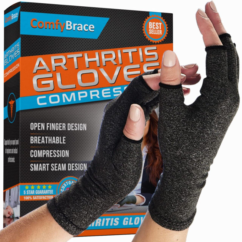 ComfyBrace Arthritis Hand Compression Gloves Comfy Fit, Fingerless Design, Breathable Moisture Wicking Fabric Medium - BeesActive Australia