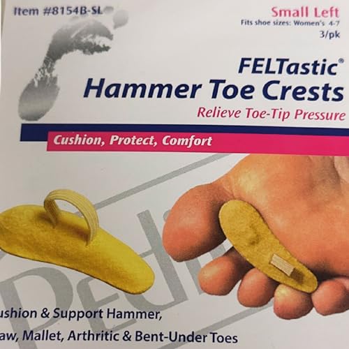 Pedifix Hammer Toe Crests Buttress Pads, Left, Small, Felt – 3-Pack for Toe Alignment and Pressure Relief (Part # 8154B-SL)