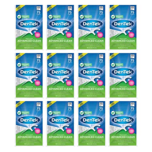 DenTek Advanced Clean Triple Clean Floss Picks, Mouthwash Blast, Dental Flossers for Plaque Removal, No Break No Shred Floss, Oral Care, 75 Count (Pack of 12)