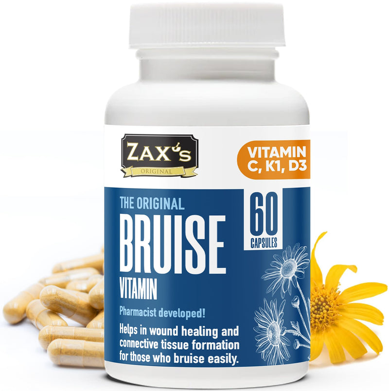 ZAX'S Bruise Vitamin Pharmacist Developed Bruising Supplements Potent Bruising Swelling Reducer, Zinc, Vitamin K, D3, Ascorbic Acid, Citrus Bioflavonoids, 60 Caps, Combine Arnica Bruise Cream 60 Count (Pack of 1)