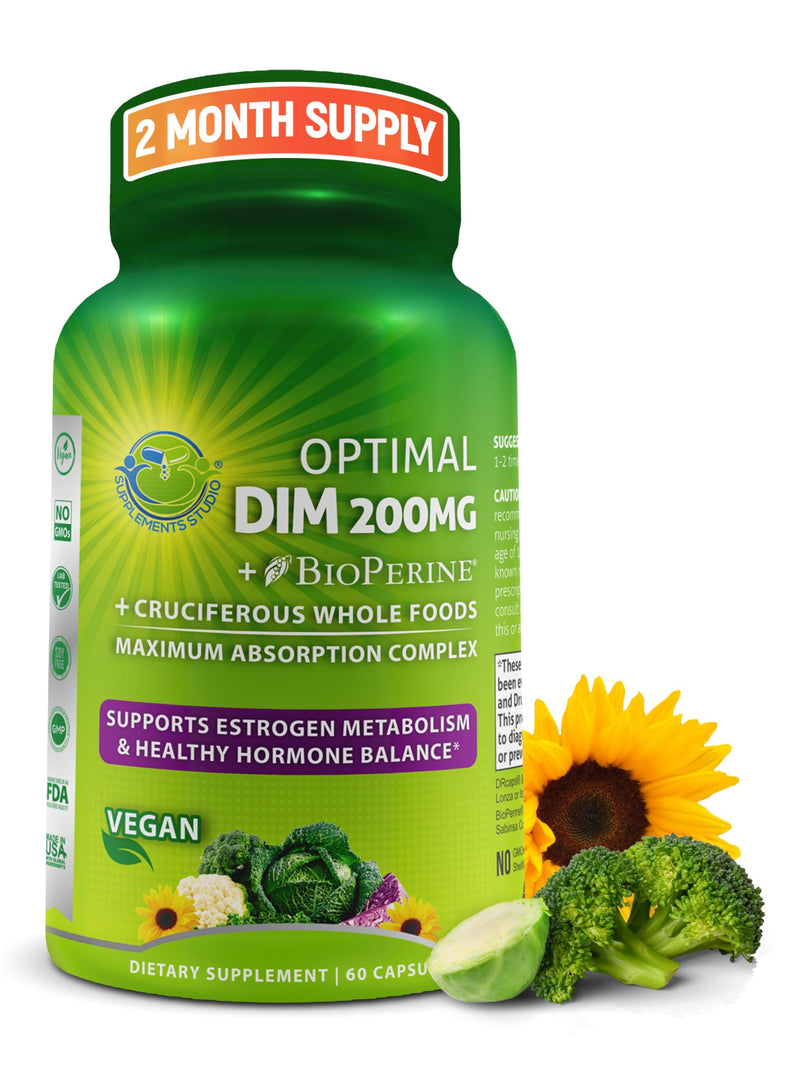 DIM Supplement Hormone Balance for Women & Men Made with Organic Vegetables | Diindolylmethane 200mg - Estrogen Balance Support, Maximum Absorption, Delayed-Release, Easy-to-Swallow Capsules, 60ct