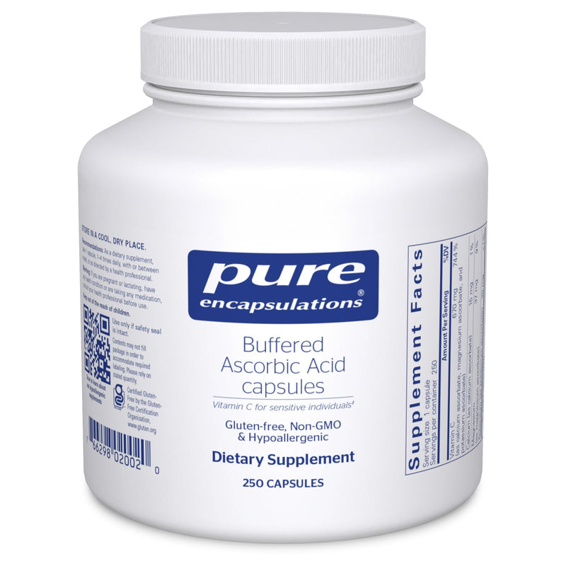 Pure Encapsulations Buffered Ascorbic Acid Capsules, 250 Capsules | Gentle Buffered Vitamin C for Sensitive Individuals*, Antioxidant and Immune Support*, Non-GMO 250 Count (Pack of 1)
