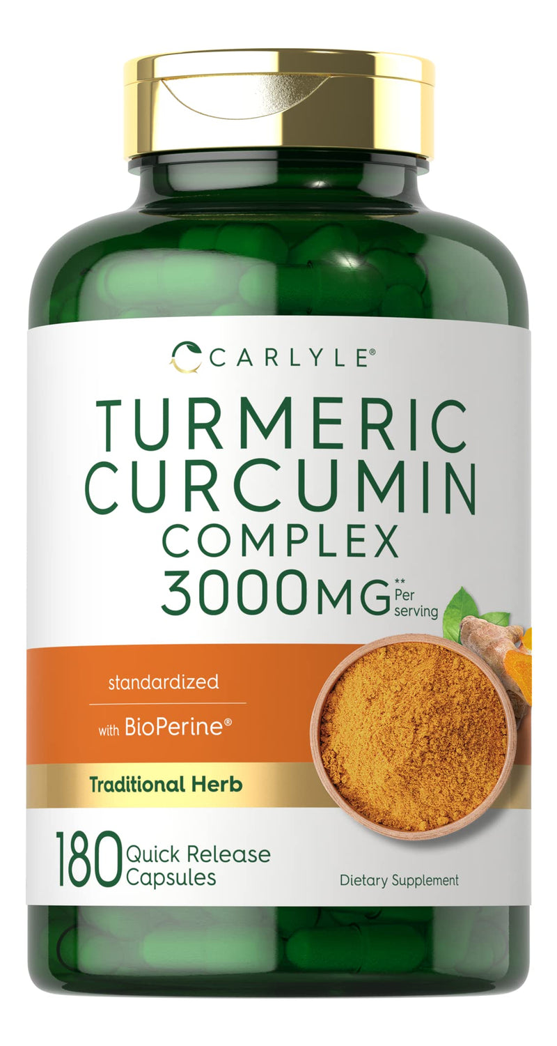 Carlyle Turmeric Curcumin with Black Pepper | 3000mg 180 Capsules | Curcuminoids and Bioperine Supplement | Non-GMO, Gluten Free - BeesActive Australia