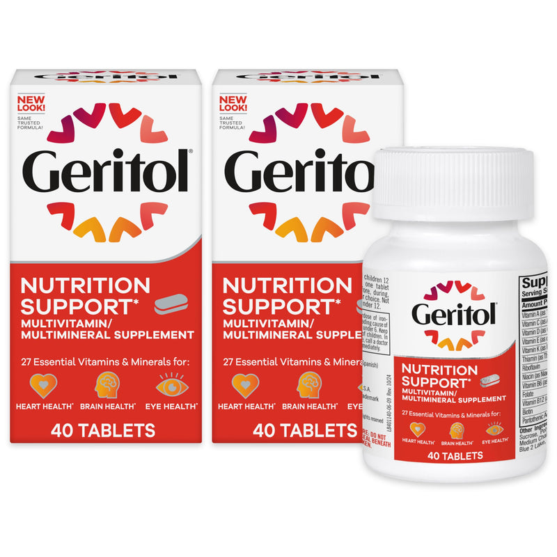 Geritol Multivitamin Supplement, 27 Essential Vitamins & Minerals, 40 Tabs | Daily support for adults, multivitamin tablets with 27 essential vitamins and minerals, gluten-free, non-GMO 40 Count (Pack of 2)
