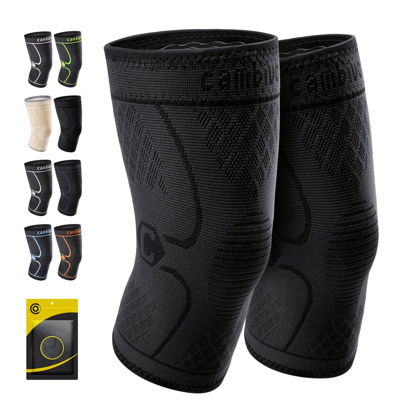 CAMBIVO 2 Pack Knee Braces for Knee Pain, Knee Compression Sleeve for Men and Women, Knee Support for Meniscus Tear, Running, Weightlifting, Workout, ACL, Arthritis, Joint Pain Relief (Black,Medium) Medium Black - BeesActive Australia