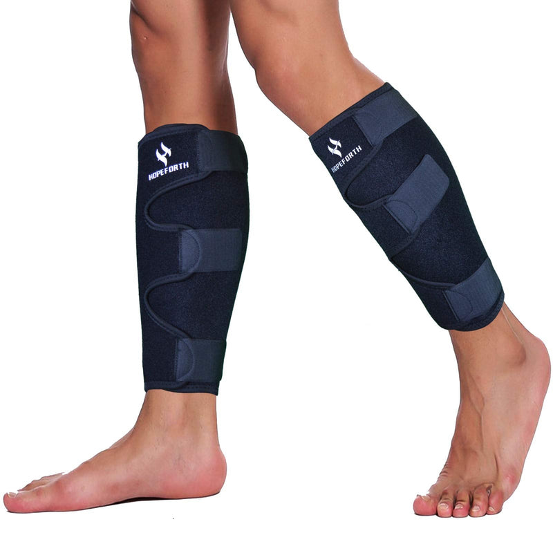 Calf Support Brace 2 Pack Adjustable Shin Splint Compression Calf Wrap ONE SIZE FIT MOST Classic Style Black BLACK