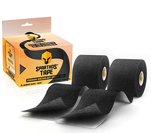 Sparthos Kinesiology Tape Roll - Uncut KT Sports Kinesio K Tape I) Midnight Black (Pack of 2) +Free Taping Guide