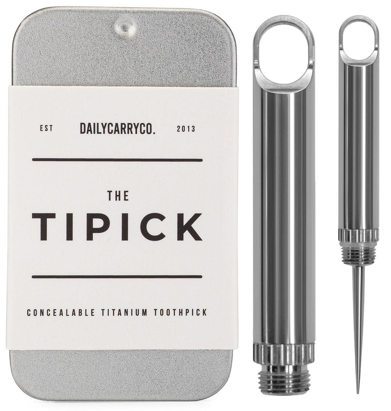 DAILYCARRYCO. TiPick Titanium Toothpick Holder - Portable Metal Travel Toothpick - Reusable EDC Micro Toothpick - Compact & Convenient, On-the-Go - Titanium Construction, Titanium Polished - BeesActive Australia