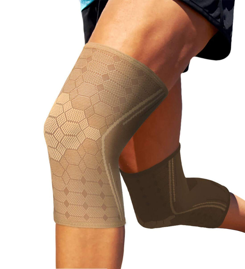 Sparthos Knee Compression Sleeves (Pair) – Joint Protection and Support for Sports, Running – Knee Brace for Men and Women – ACL Bursitis Meniscus Tear - Check Size Chart (Beige-L, 10-12″ Knee) Desert Beige Large - BeesActive Australia