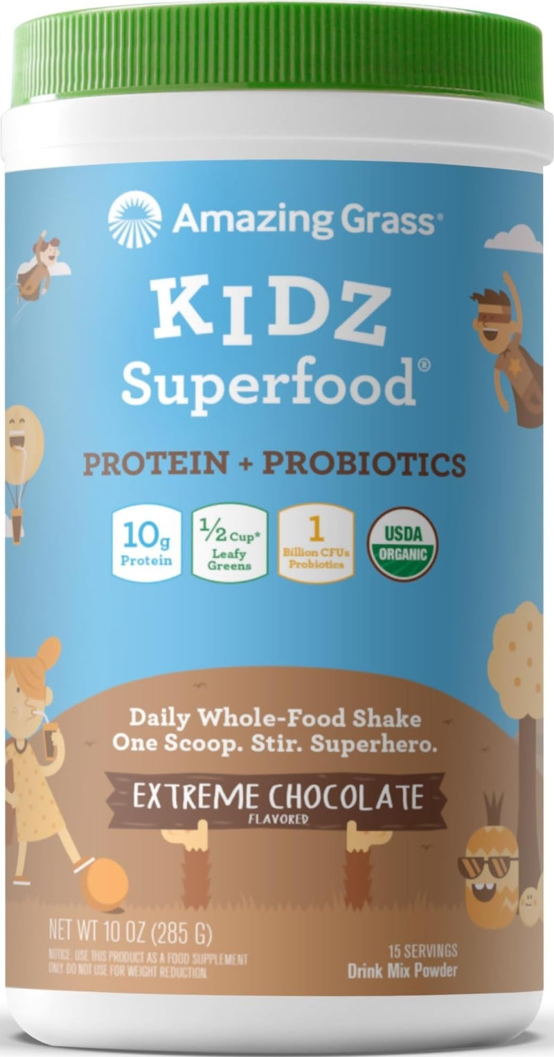 Amazing Grass Kidz Superfood Vegan Protein, Extreme Chocolate, 15 Servings Protein Chocolate 10 Ounce (Pack of 1)