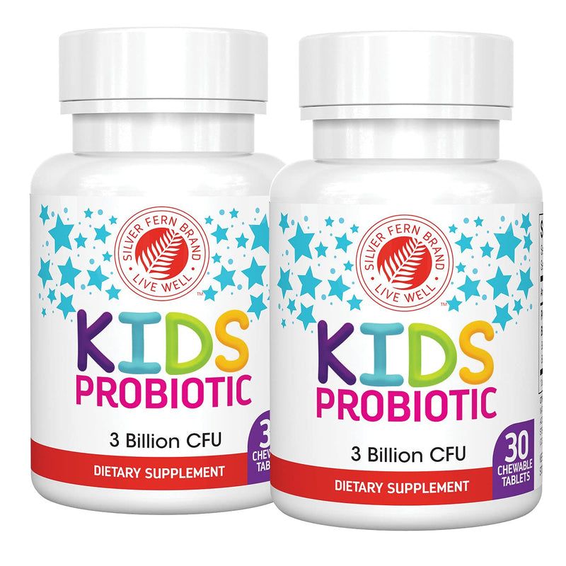 Silver Fern Brand Kids Ultimate Probiotic - 2 Bottles - 30 Chewable Tablets Each - Sugar & Gluten Free - Children's Dietary Supplement - DNA & Survivability Verified - Digestive & Immune Support 2 Bottles (30 Count Each)