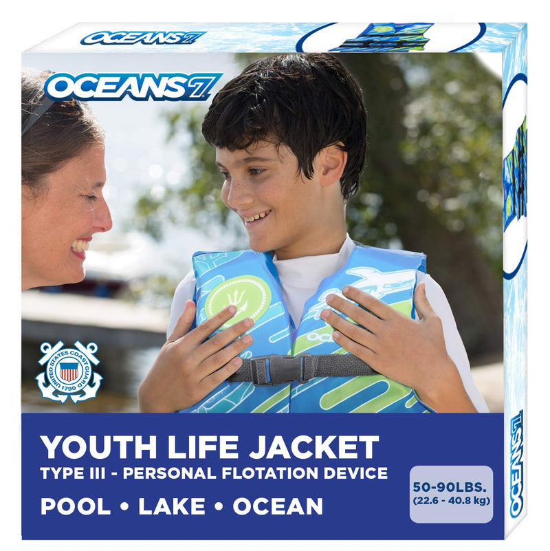 Oceans 7 US Coast Guard Approved Life Jacket for Infant, Kids, Youth, – Type II & III Vest, Personal Flotation Device Blue/White – Youth (50-90 lbs) - BeesActive Australia