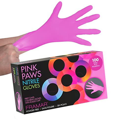 FRAMAR Pink Gloves Disposable Latex Free, Pink Nitrile Gloves Small, Salon Small (Pack of 100)