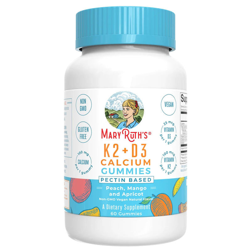 MARYRUTH'S Vitamin D3 K2 Calcium Gummies, Bone Health, 2 Month Supply, 60ct | 2 Month Supply, Supports Bone Health & Joint Support, With Vitamins D3 K2, Vegan, Non-GMO, Gluten Free
