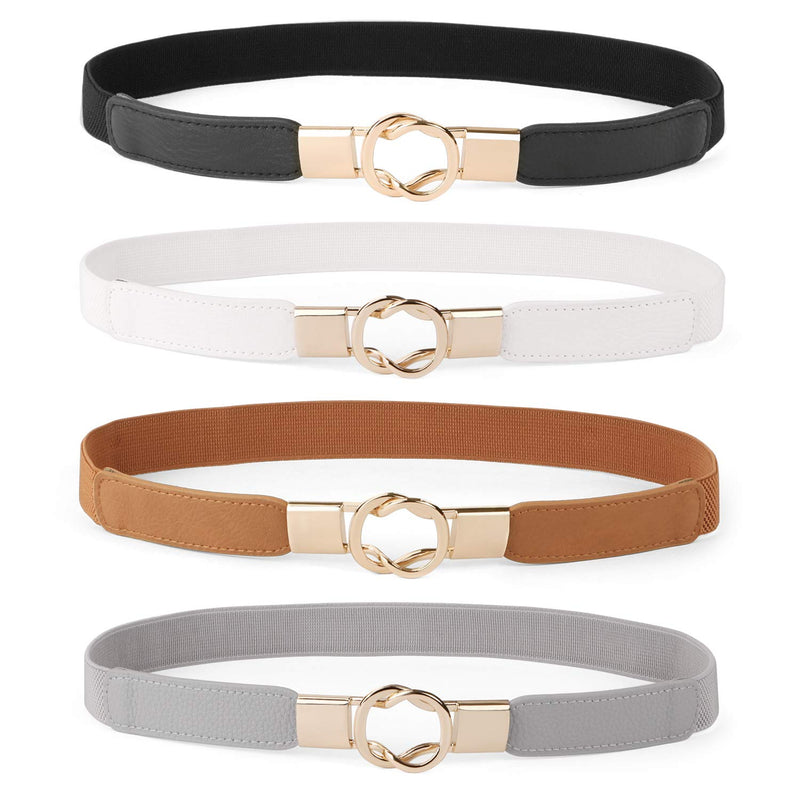 WERFORU Women Skinny Belt for Dresses Retro Stretch Ladies Waist Belt Plus Size Set of 4 Fits Waist 30"-42" A-black+brown+white+gray - BeesActive Australia