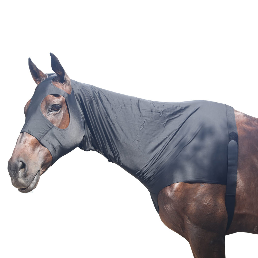 Lycra Stretch Horse Hood with Zip Full Face Neck Cover Black XL X-Large