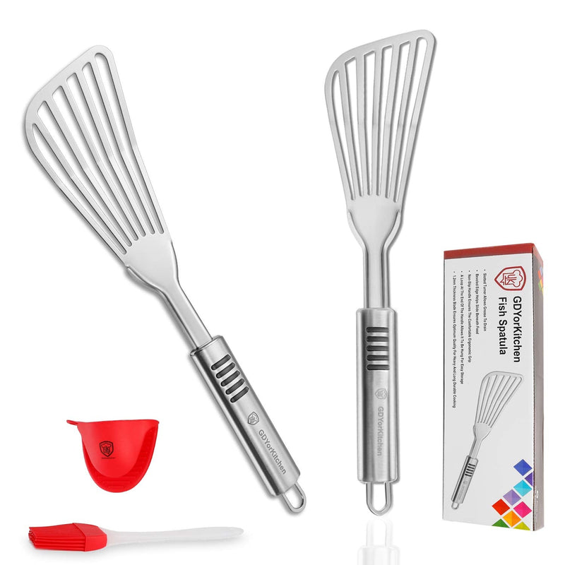 Premium Fish Spatula - Rust-Resistant Stainless Steel, Non-Slip Handle, Ideal for Grilling, Frying, Turning and Flipping Fish, Meat, Eggs, and More - Ergonomic Design for Perfect Results - Set of 2 - BeesActive Australia