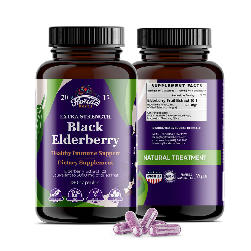 Black Elderberry Capsules | 180 Count | Sambucus Elderberry Vitamins, Non-GMO, Gluten Free, Organic Elderberry Extract Sambucus Nigra 180 Count (Pack of 1)