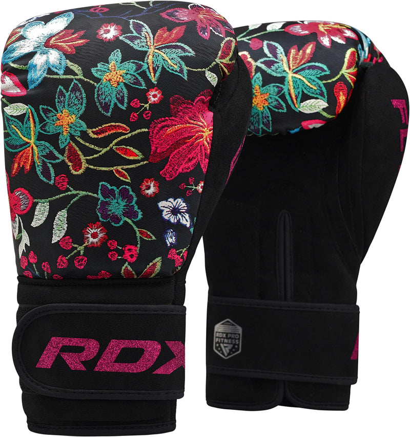 RDX Women Boxing Gloves for Training Muay Thai Flora Skin Ladies Mitts for Sparring, Fighting Kickboxing Good for Punch Bag, Focus Pads and Double End Ball Punching Black 10 oz - BeesActive Australia
