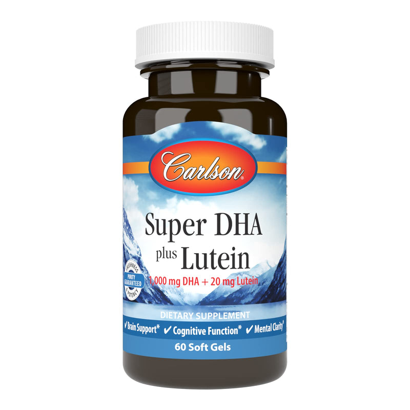 Carlson Super DHA Plus Lutein, 1000 mg, DHA, 20 mg Lutein, 60 Softgels | Lutemax 2020; Wild Caught; Sustainably Sourced