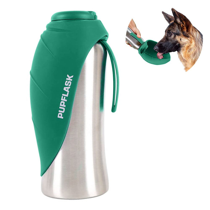 PupFlask Large Dog Water Bottle | 27 or 40 OZ Stainless Steel | Convenient Water Dispenser | Puppy Travel Water Bowl | Portable Pet Leak Proof Bottle Perfect Size For All Dog Breeds 27 Ounce Quetzal Green - BeesActive Australia