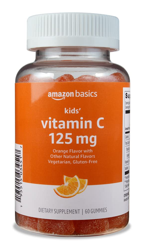Amazon Basics Kids' Vitamin C 125mg Gummies, Orange Flavor, Soft Chew, 60 Count, Immune Health, Vegetarian, 2 Month Supply (Previously Solimo) 60 Count (Pack of 1)