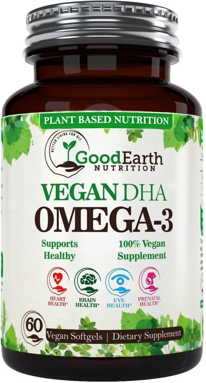 Algal Oil - Vegan DHA Omega 3 Fish Oil Supplements - Brain Booster,Supplement & Prenatal Vitamin -Provides Healthy Heart & Immune Support - Burpless Algae Supplement - 60 Mini Fish Softgels