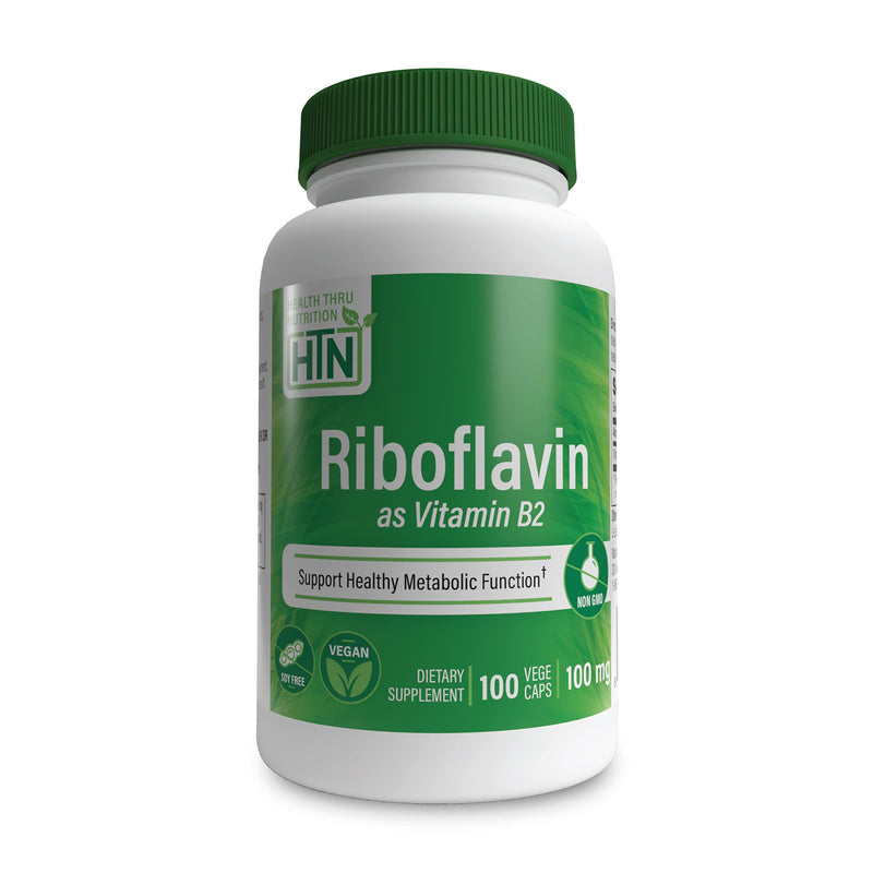 Health Thru Nutrition Riboflavin 100mg Vitamin B2 100 Vegecaps | Riboflavin Supplement | Supports Healthy Energy Metabolic Function & Nervous System, 3rd Party Tested, Non-GMO Hypoallergenic