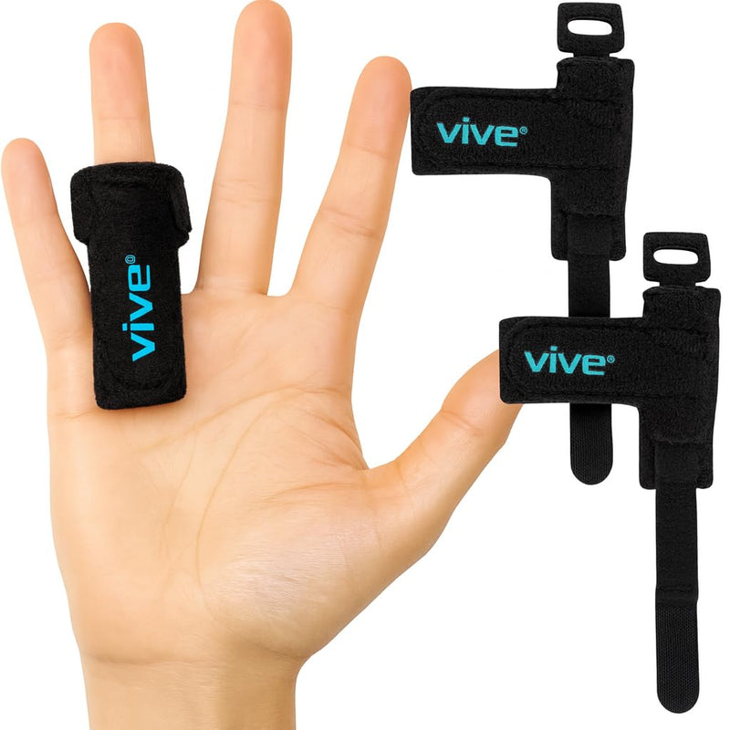 Vive Trigger Finger Splint Support Brace for Straightening Curved, Bent, Locked & Stenosing Tenosynovitis Hands - Tendon Release & Pain Relief (2-Pack, Black) - HSA/FSA Approved 2-Pack - BeesActive Australia