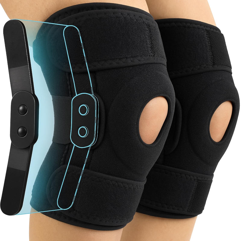 Vive Hinged Knee Brace (2 Pack) - Relieves ACL, MCL, Meniscus Tear - Lightweight, Comfortable, Breathable Open Patella Wrap with Side Stabilizers - for Women & Men - Adjustable Strap for Tendonitis (Black) Black