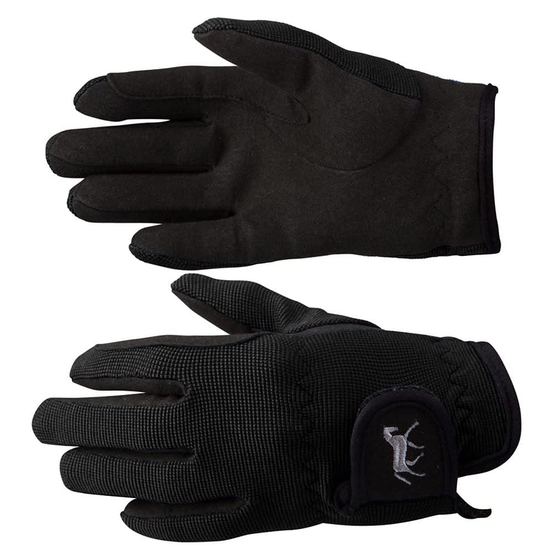 HORZE Kids' Unisex Stretchy Adjustable Horse Riding Equestrian Gloves with Suede Grip and Pony Design Black 6 - BeesActive Australia