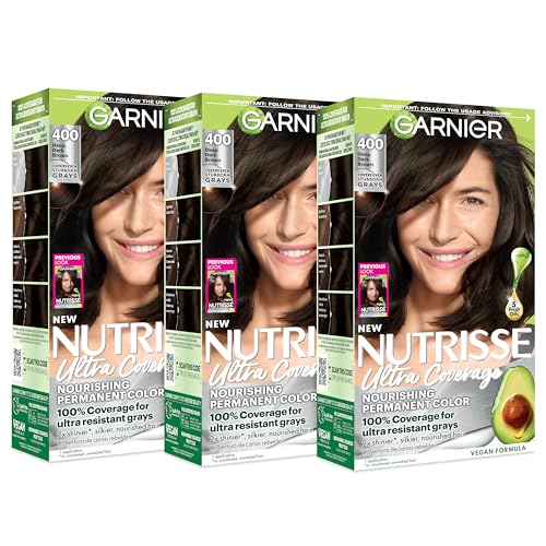 Garnier Nutrisse Ultra Coverage Hair Color, Permanent Hair Dye for Up to 8 Weeks of Stubborn Gray Coverage, Vegan & Cruelty-Free, 400 Deep Dark Brown (Sweet Pecan), 3 Count 400 Deep Dark Brown (Sweet Pecan) 1 Count (Pack of 3)