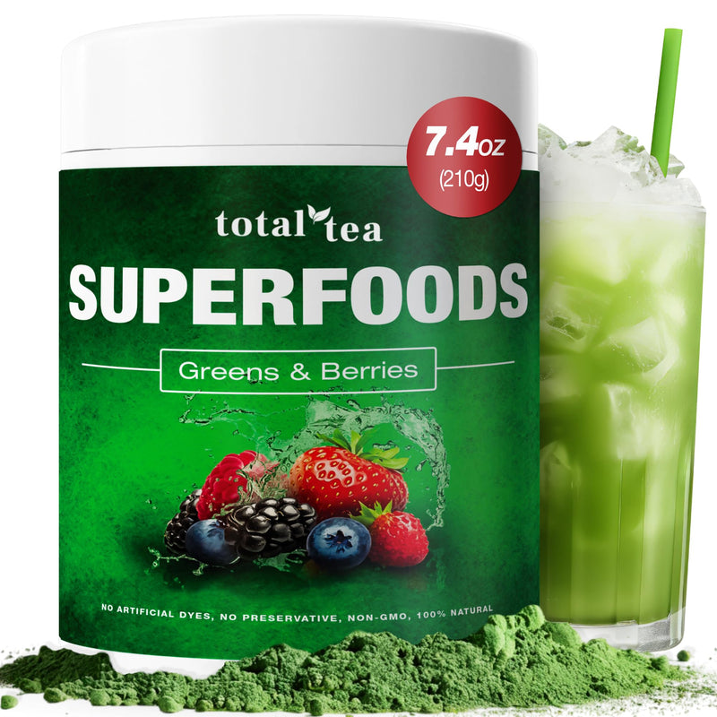 Total Tea Green Powder for Energy & Digestive Health with Turmeric, Amla Powder & Vitamin C - 30 Servings | Amla Vitamin C Greens Supplement Vegan Natural Immune Support Gut Health Green Drink Powder