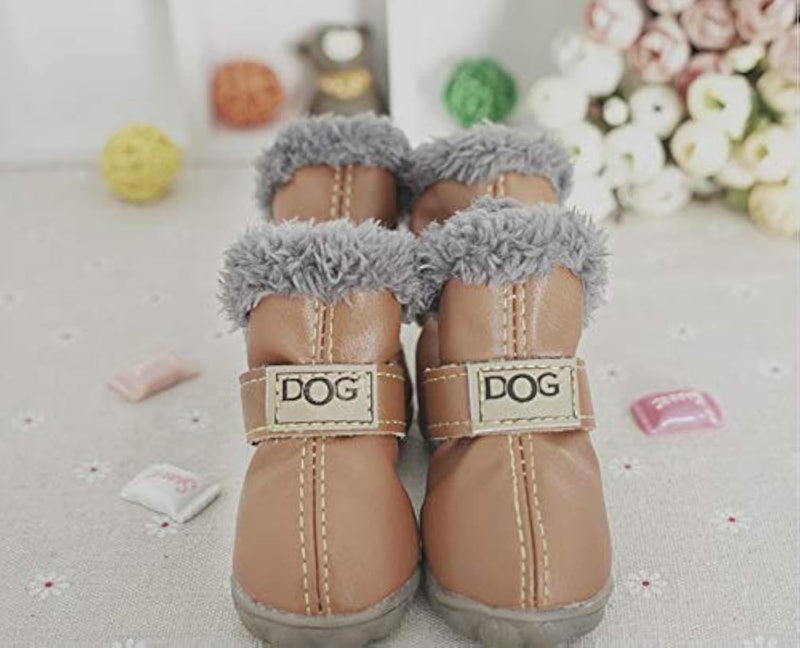 Various Size Soft Small Pet Winter Dog Boots Skidproof Soft Snowman Winter Warm Anti-Slip Sole Paw Protectors for Little Puppy Shoes 4PCS (L, Brown) L - BeesActive Australia