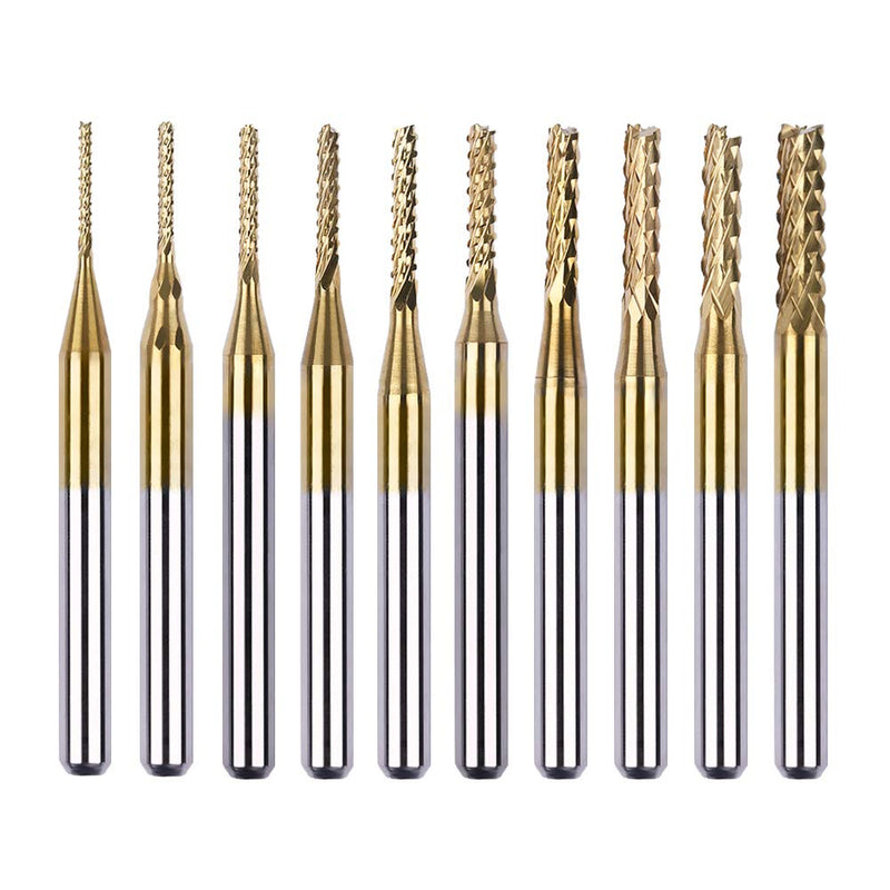 10pcs 0.8-3mm Titanium Coated Engraving Milling Cutter Carbide Bits, 1/8'' Shank for Dremel Rotary Tools by YEEZUGO - BeesActive Australia
