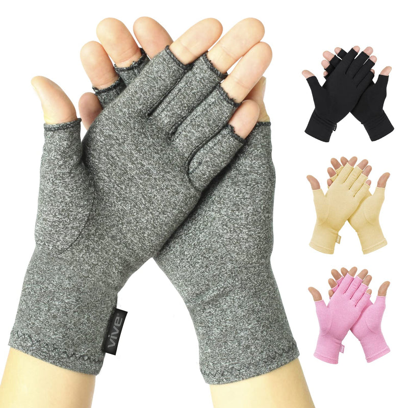 Vive Arthritis Gloves - Men, Women Rheumatoid Compression Hand Glove for Osteoarthritis- Arthritic Joint Pain Relief - Carpal Tunnel Wrist Support - Open Finger, Fingerless Thumb for Computer Typing Grey Medium - BeesActive Australia