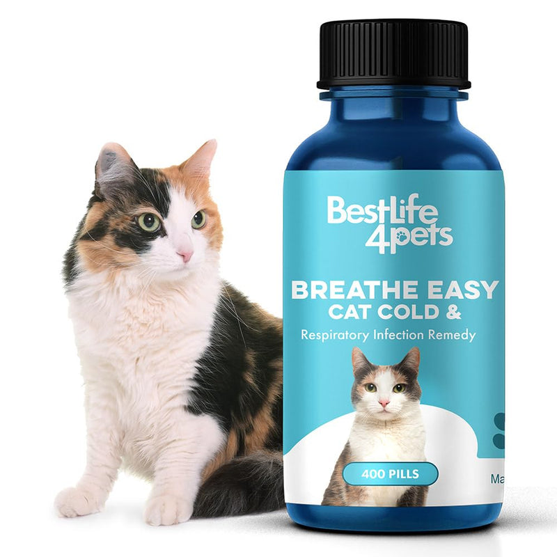 BestLife4Pets Cat Cold & Respiratory Infection Remedy - Breathe Easy Natural Relief for Your Feline's Runny Nose, Sneezing, Coughing, Nasal Congestion, and Asthma - 400 Odorless, Tasteless Pills 400 Count - BeesActive Australia