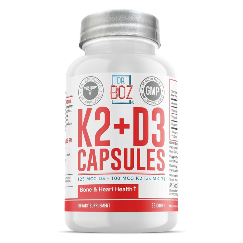 Dr. Boz Vitamin K2+D3 Capsules with BioPerine, 66 Count