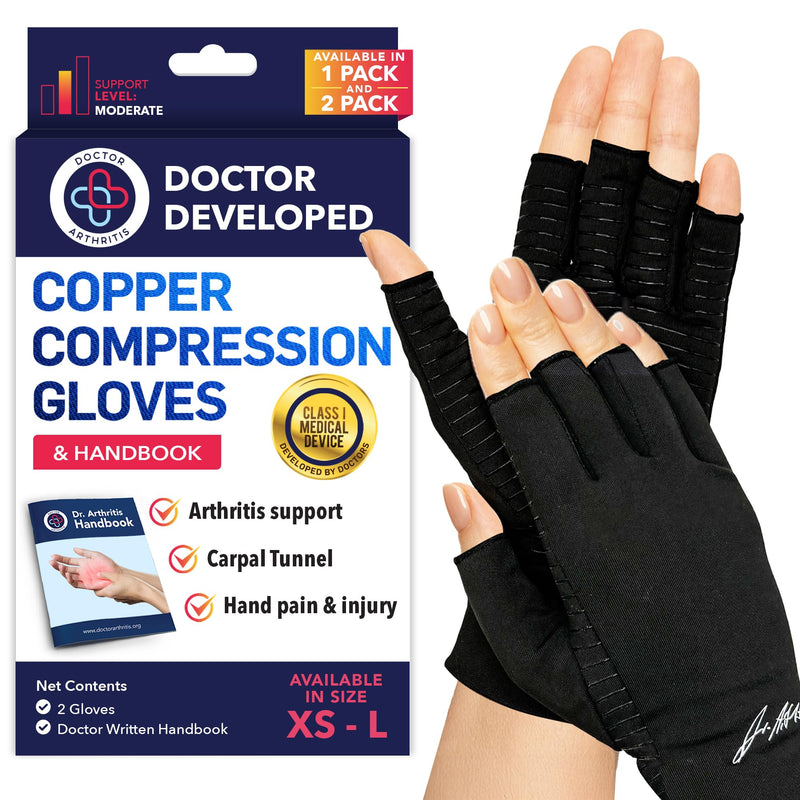 Dr. Arthritis Copper Arthritis Compression Gloves for Women and Men, Carpal Tunnel Gloves, Hand Brace for Arthritis Pain Black (Open Finger) XX-Large