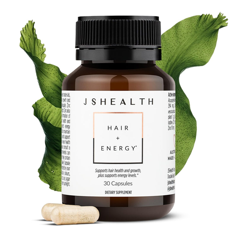 JSHealth Hair Growth Vitamins for Women. Hair + Energy with Kelp Iodine and Zinc. Supports Thickness, Strength, Energy. Nutritionist-Formulated (30 Capsules) | Hair Vitamins for Women and Men, Zinc and Iodine Hair Supplements for Hair Growth