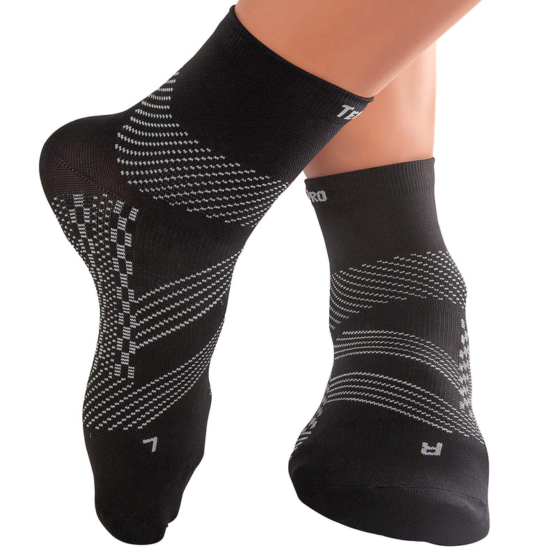 TechWare Pro Plantar Fasciitis Socks - Ankle Compression Socks for Women & Men. Achilles Tendonitis Brace & Foot Arch Support Medium Black / Gray