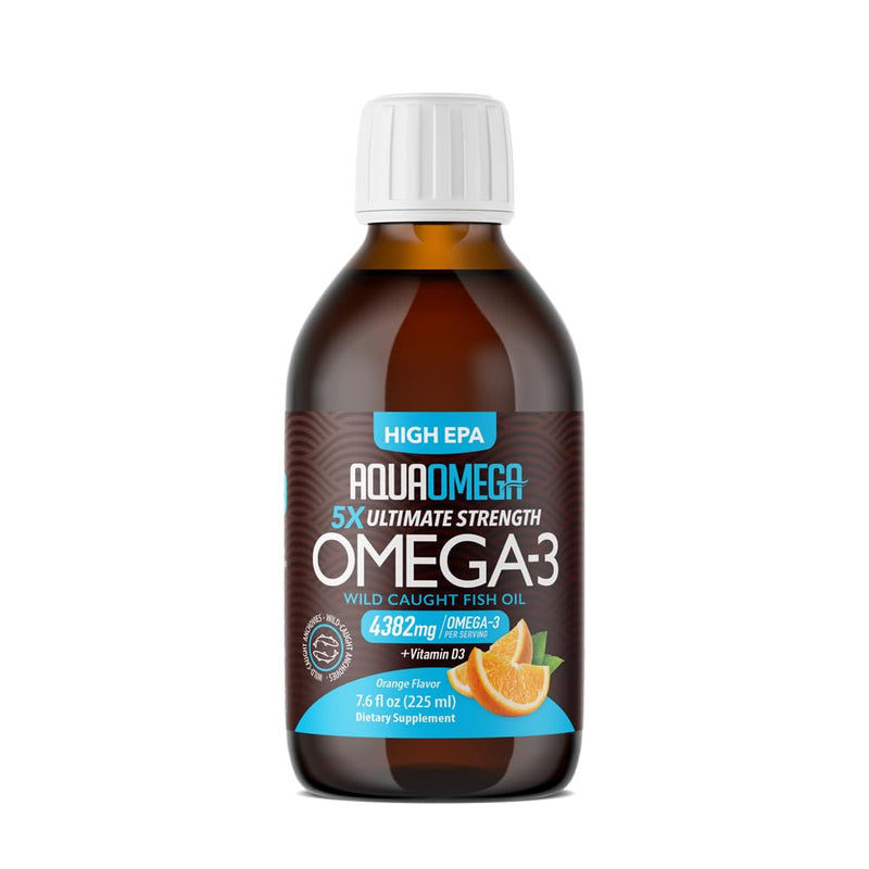 5X Ultimate Strength Liquid Fish Oil Supplements, Wild Caught Omega 3 Fish Oil Liquid, High EPA & DHA Omega3 Fatty Acids, Omega 3 Supplement with Vitamin D, 7.60floz, Orange Flavor 7.6 Fl Oz (Pack of 1)