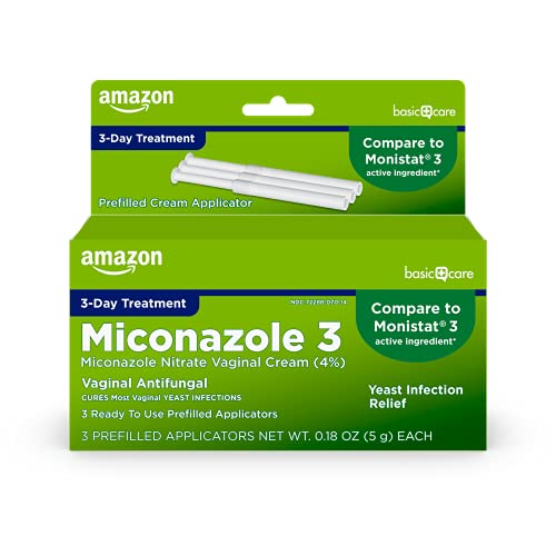 Amazon Basic Care Miconazole Nitrate Vaginal Cream (4 Percent), 3-Day Yeast Infection Treatment for Women with Prefilled Applicators, 0.18 ounce, 3 count 3 Day Treatment