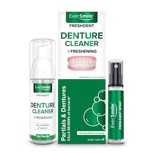 EverSmile FreshDent Denture and Partial Denture Cleaner + Teeth Whitening Spray – Travel Size Alternative to Cleaning Tablets That Eliminates Bacteria and Fights Bad Breath – 50ml + 10ml Pack 2 Count (Pack of 1)