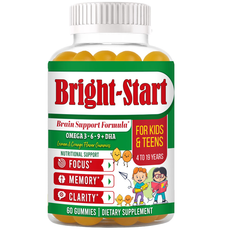 BrightStart Focus Gummies for Kids & Teens – Kids Focus and Attention Supplements with Omega 3 DHA, Brain Support Supplement for Teens, Kids Omega 3 Gummies, Daily Children’s Focus Gummy, 60 Ct