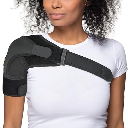 Shoulder Brace for Women & Men | Support for Torn Rotator Cuff & Other Shoulder Injury - Ac Joint, Dislocated, Separated, Frozen Shoulder | Neoprene Compression Wrap | by FIGHTECH (BLK, S-M) Black Small/Medium