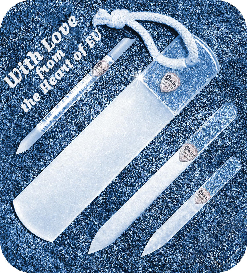 Genuine Czech Glass Nail File Set by GLADZY - Callus Remover Foot Rasp, Cuticle Pusher Manicure Stick, Double Sided Etched Different Grit Surface, Professional Nail Care Tool Kit, Made in EU All-in-one Set - BeesActive Australia