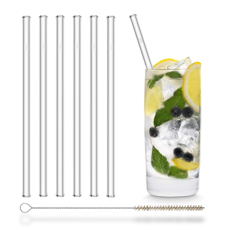 Halm Glass Straws - 6x Reusable 8 inch Drinking Straws clear + Plastic-Free Cleaning Brush - Made in Germany - Dishwasher Safe - Straight - Perfect for Smoothies, Cocktails - BeesActive Australia